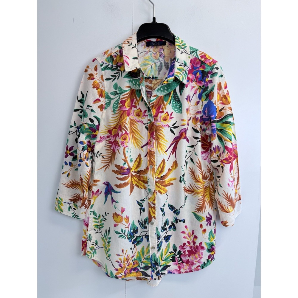 Rachel Roy Womens Shirt‎ Top Blouse Size M Medium Multicolor Floral Linen